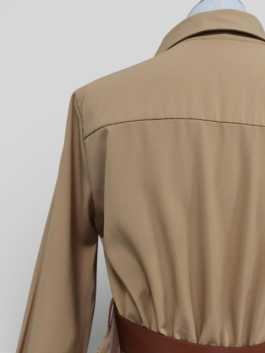 Elegant Long Dress with Turtleneck and Belt for Women