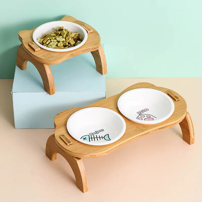 Elegant Elevated Bamboo Feeding Bowls