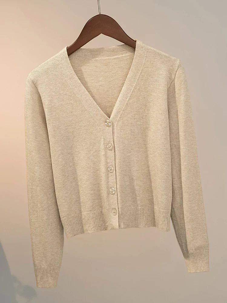 Cozy Women's Knit Cardigan with V-Neck and Button Closure