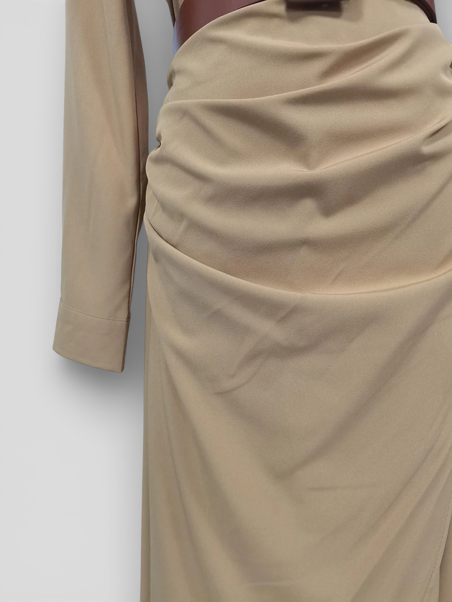 Elegant Long Dress with Turtleneck and Belt for Women