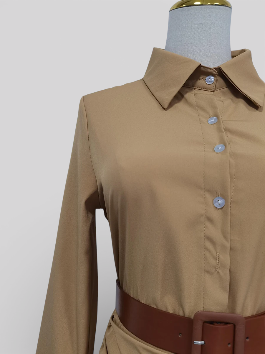 Elegant Long Dress with Turtleneck and Belt for Women