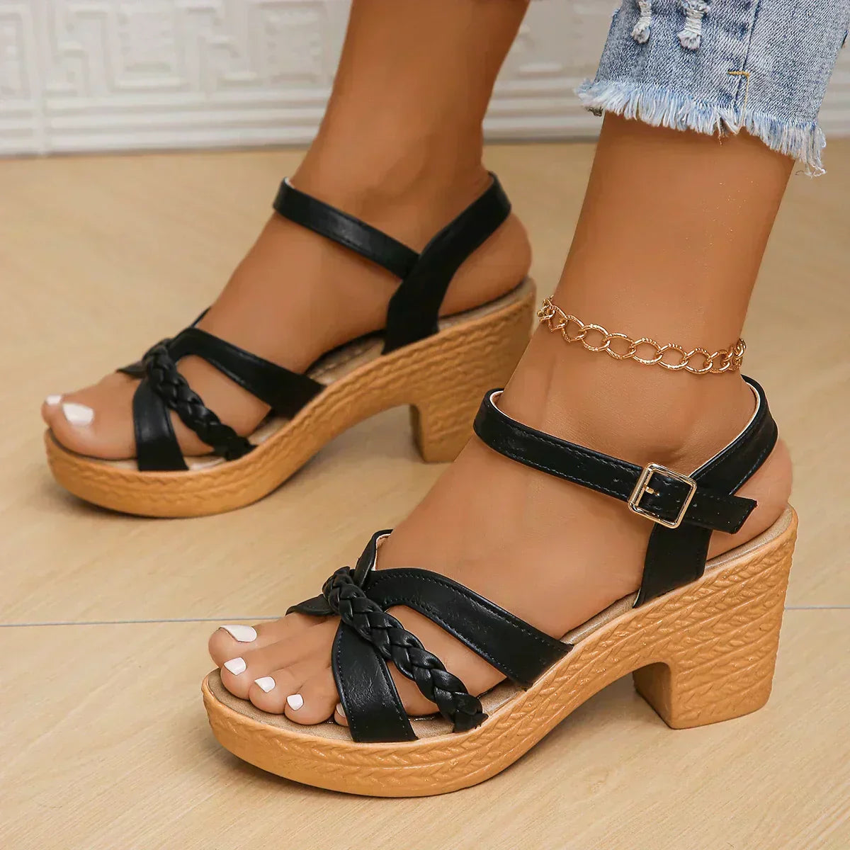 Chic Braided Strap Platform Sandals