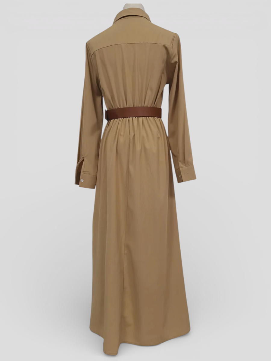 Elegant Long Dress with Turtleneck and Belt for Women