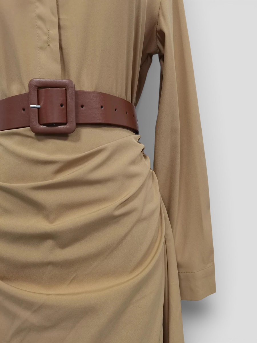 Elegant Long Dress with Turtleneck and Belt for Women