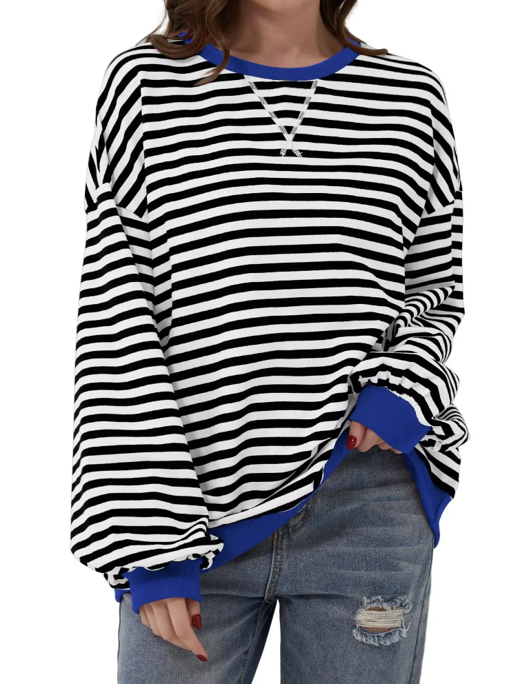 Women's Oversized Striped Sweatshirt - Comfortable Trend Piece for Everyday Wear