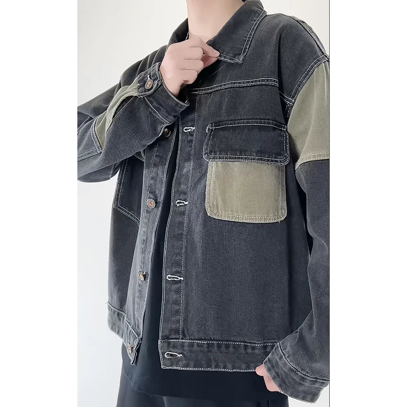 Jeans jacket with stitched seams in various colors