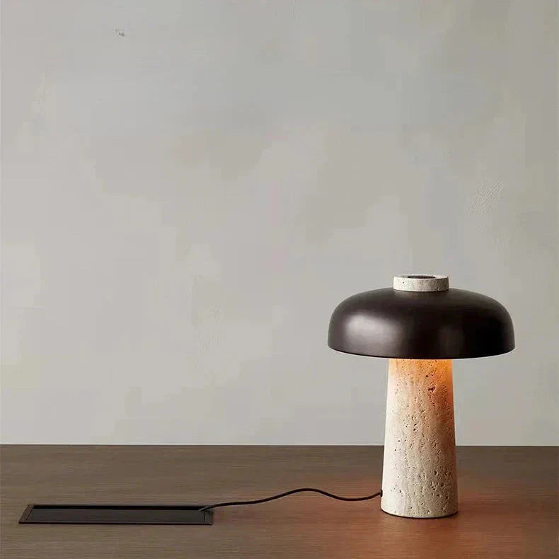 Stylish Table Lamp Made from Elegant Natural Travertine