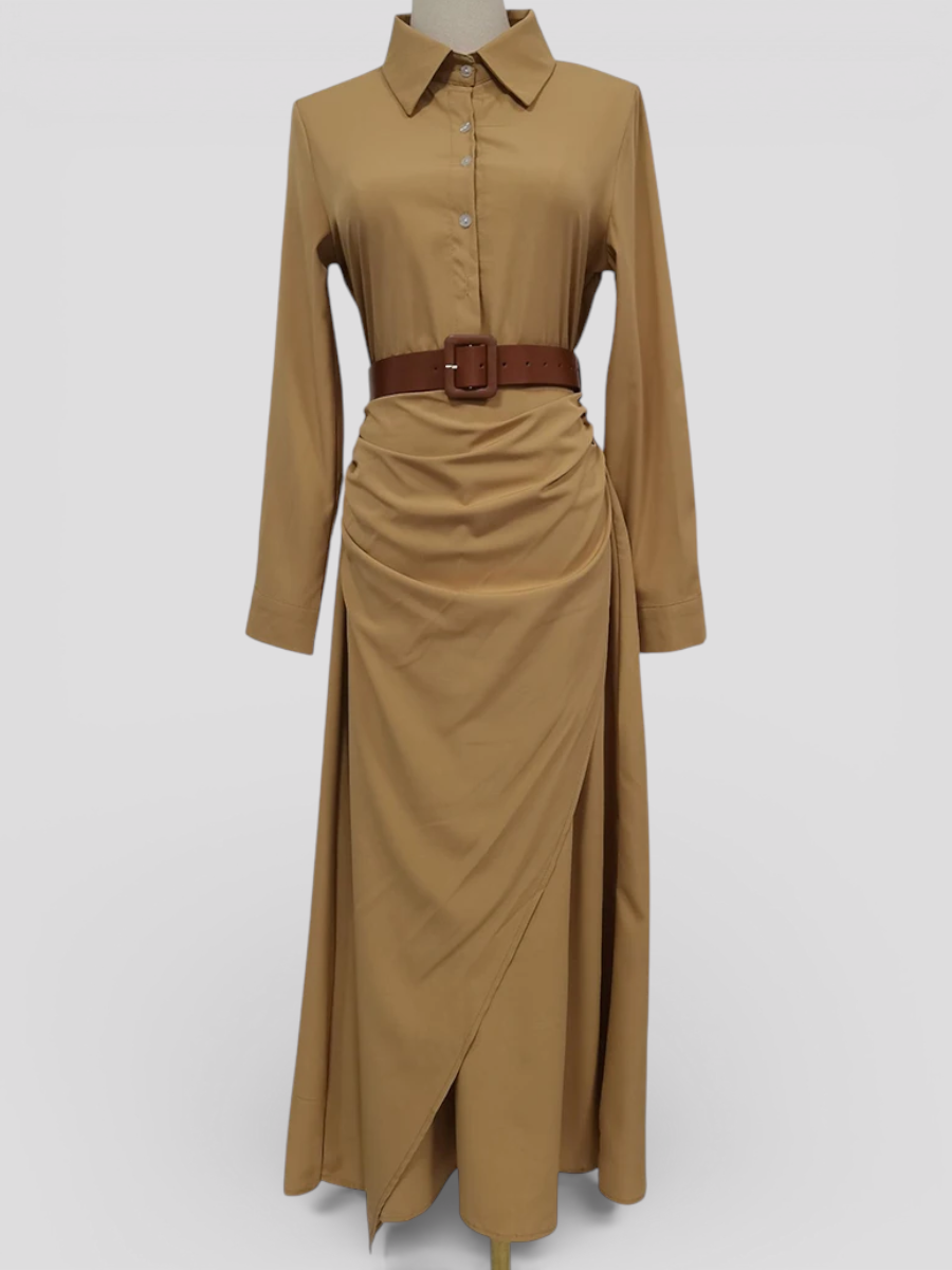 Elegant Long Dress with Turtleneck and Belt for Women