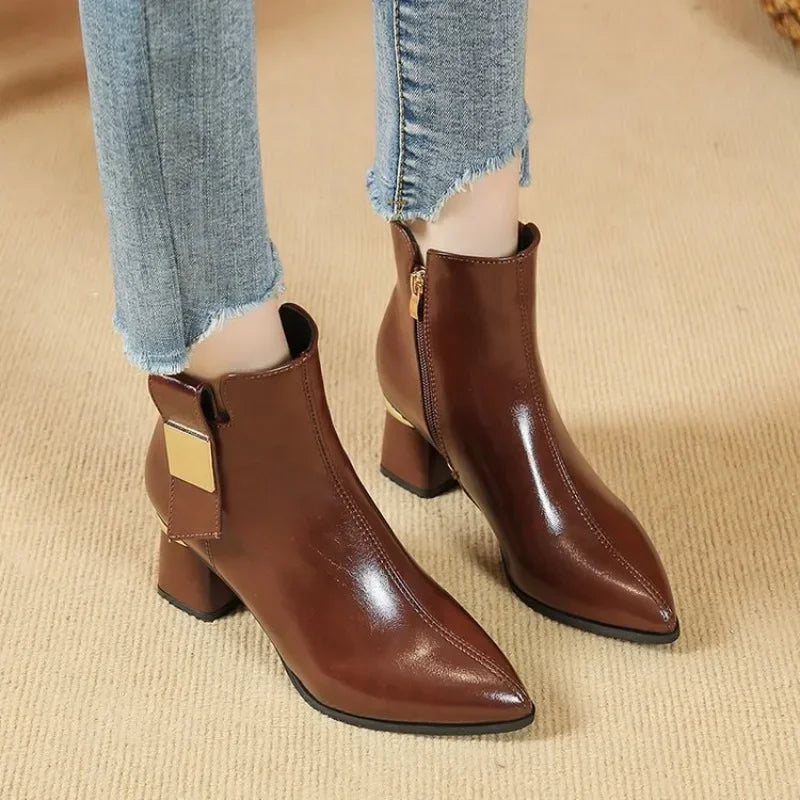 Sabrina Elegant Ankle Boots with Gold Heel