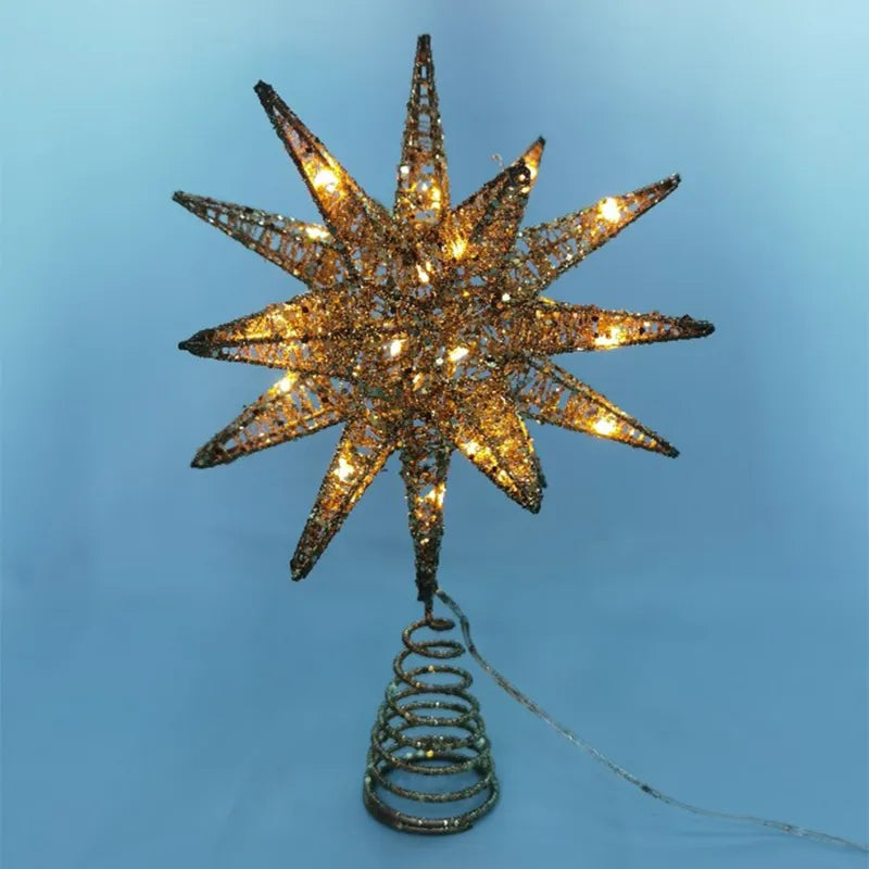 TwinkleGlow - LED Star Tree Topper with Warm Light and Easy Installation
