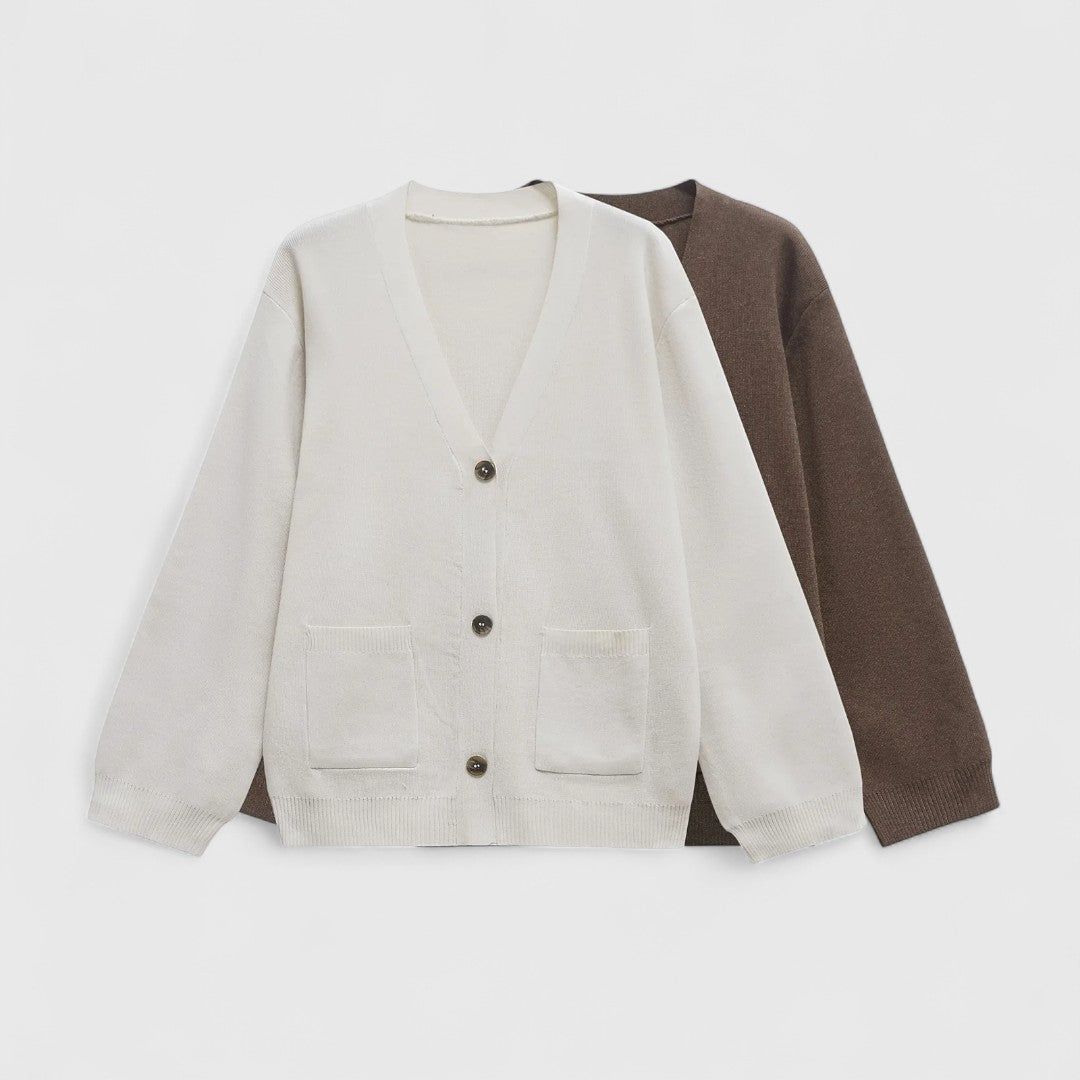 Bella – Chic V-Neck Striped Knitted Cardigan for Stylish Comfort