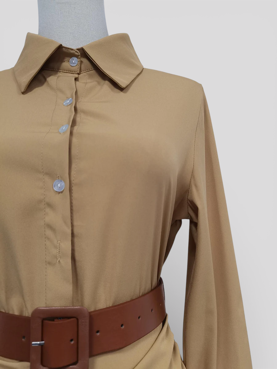 Elegant Long Dress with Turtleneck and Belt for Women