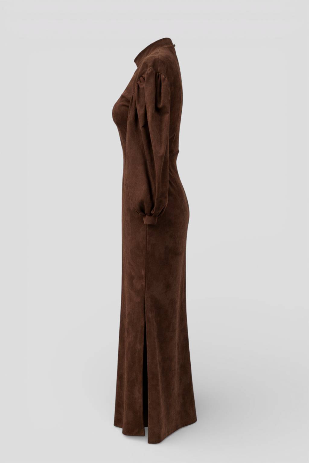 Retro long-sleeve maxi dress with semi-high collar and included belt