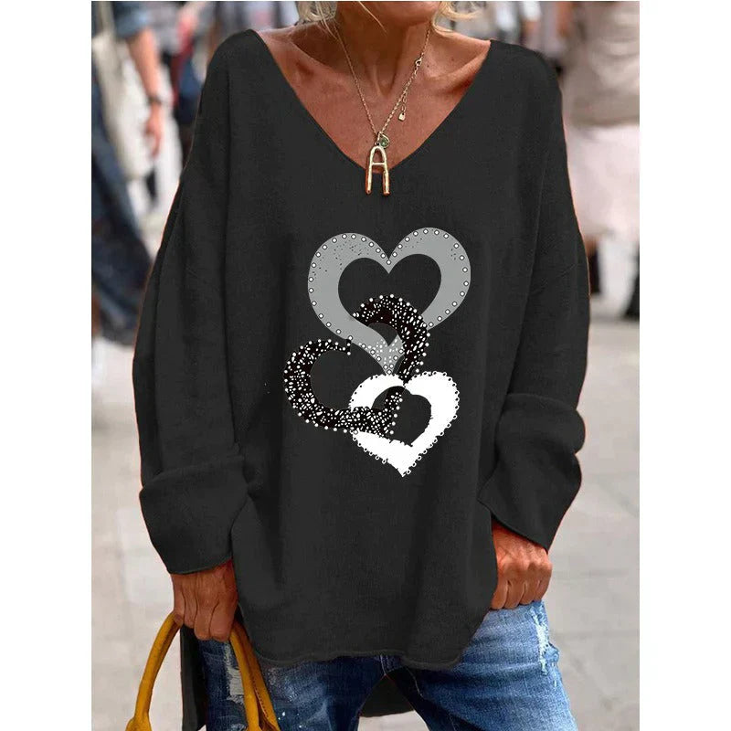 Oversized Women's Sweater with Cute Heart Pattern for Maximum Comfort