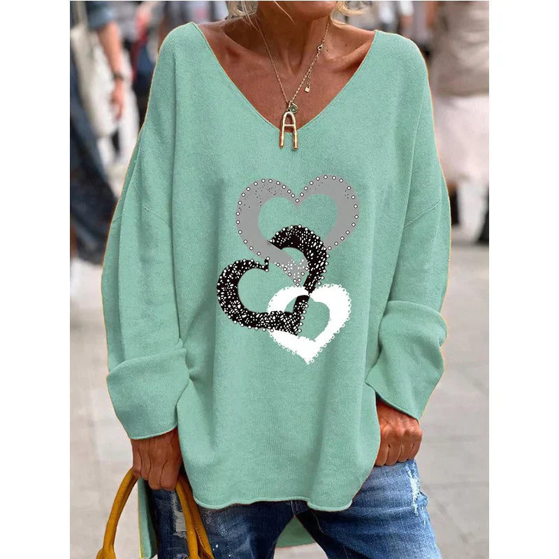 Oversized Women's Sweater with Cute Heart Pattern for Maximum Comfort