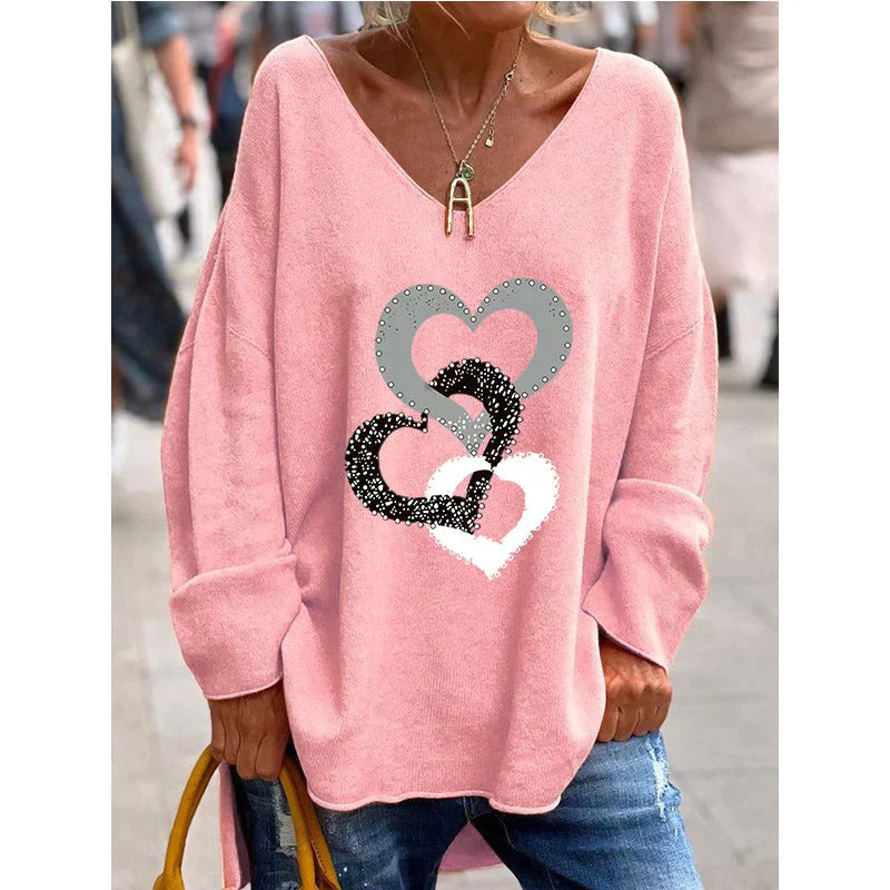 Oversized Women's Sweater with Cute Heart Pattern for Maximum Comfort