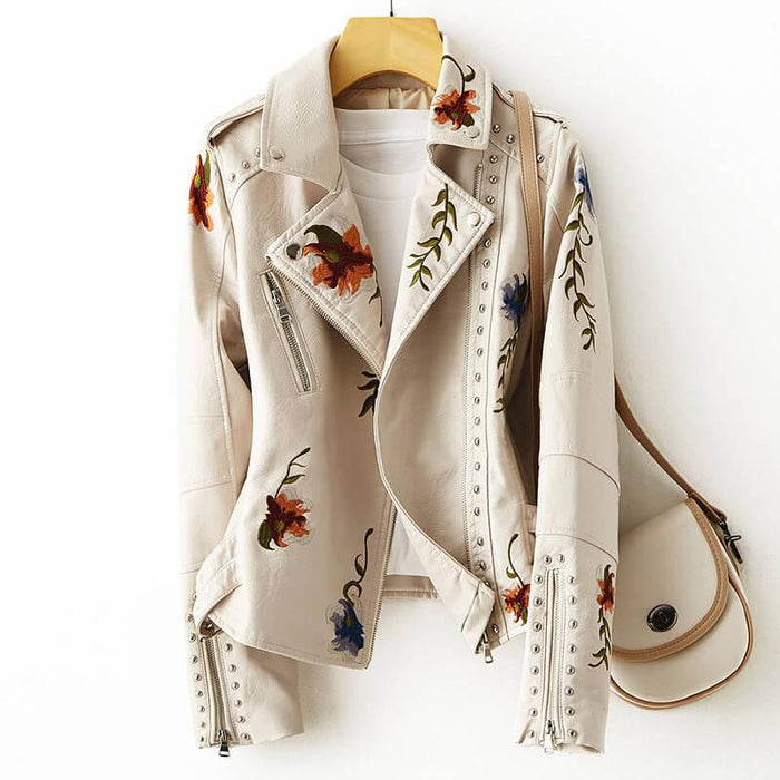 Retro floral Magnolia leather jacket for a chic and vintage style