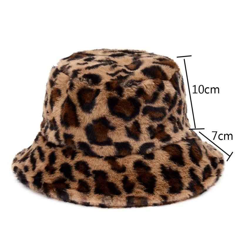 Jasmine – Elegant winter bucket hat made of faux fur in cow-leopard print