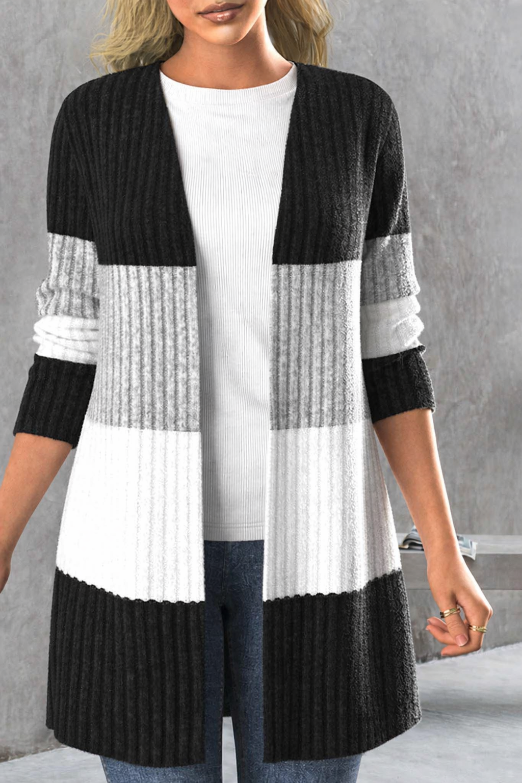 Women's Striped Button-Front Cardigan