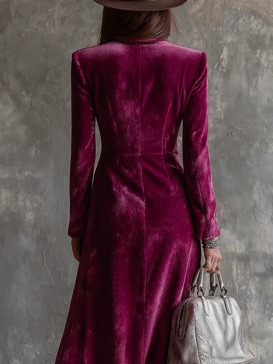 Elegant long maxi velvet dress in purple