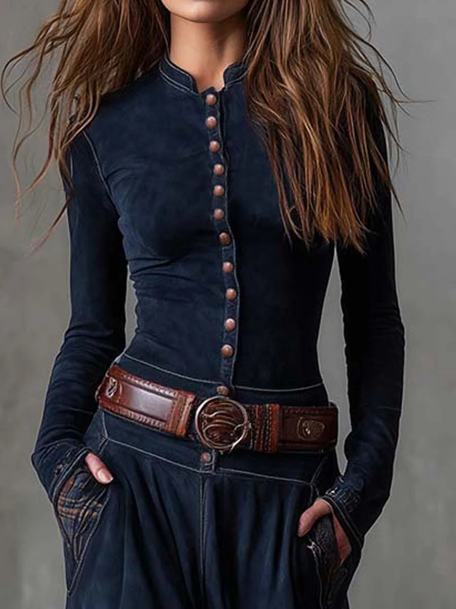 Vintage Maxi Suede Dress with Plaid Navy Pattern and Belt for an Elegant and Authentic Style