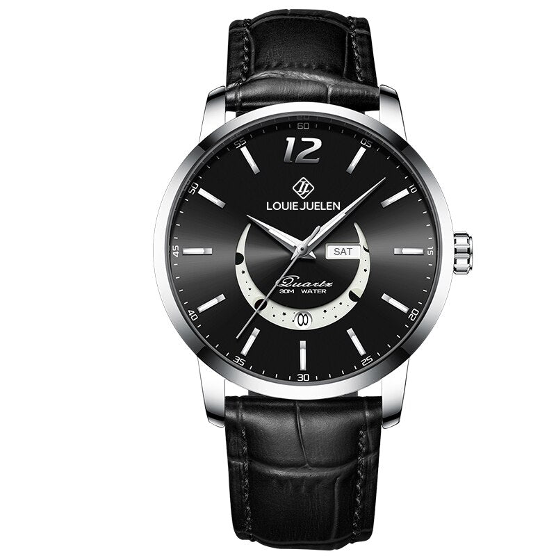 Elegant watch with luminous moon phase
