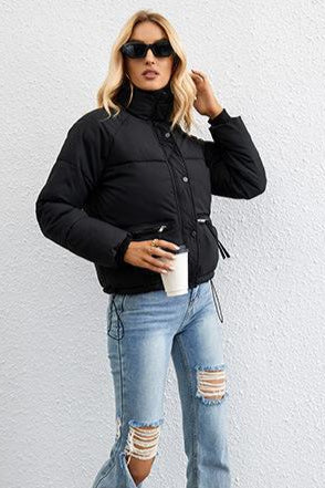Short Puffer Coat with Stylish Stand Collar