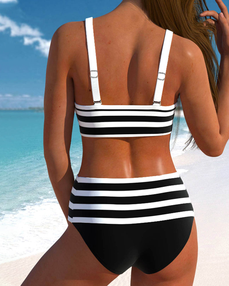 Retro Striped High Waist Bikini
