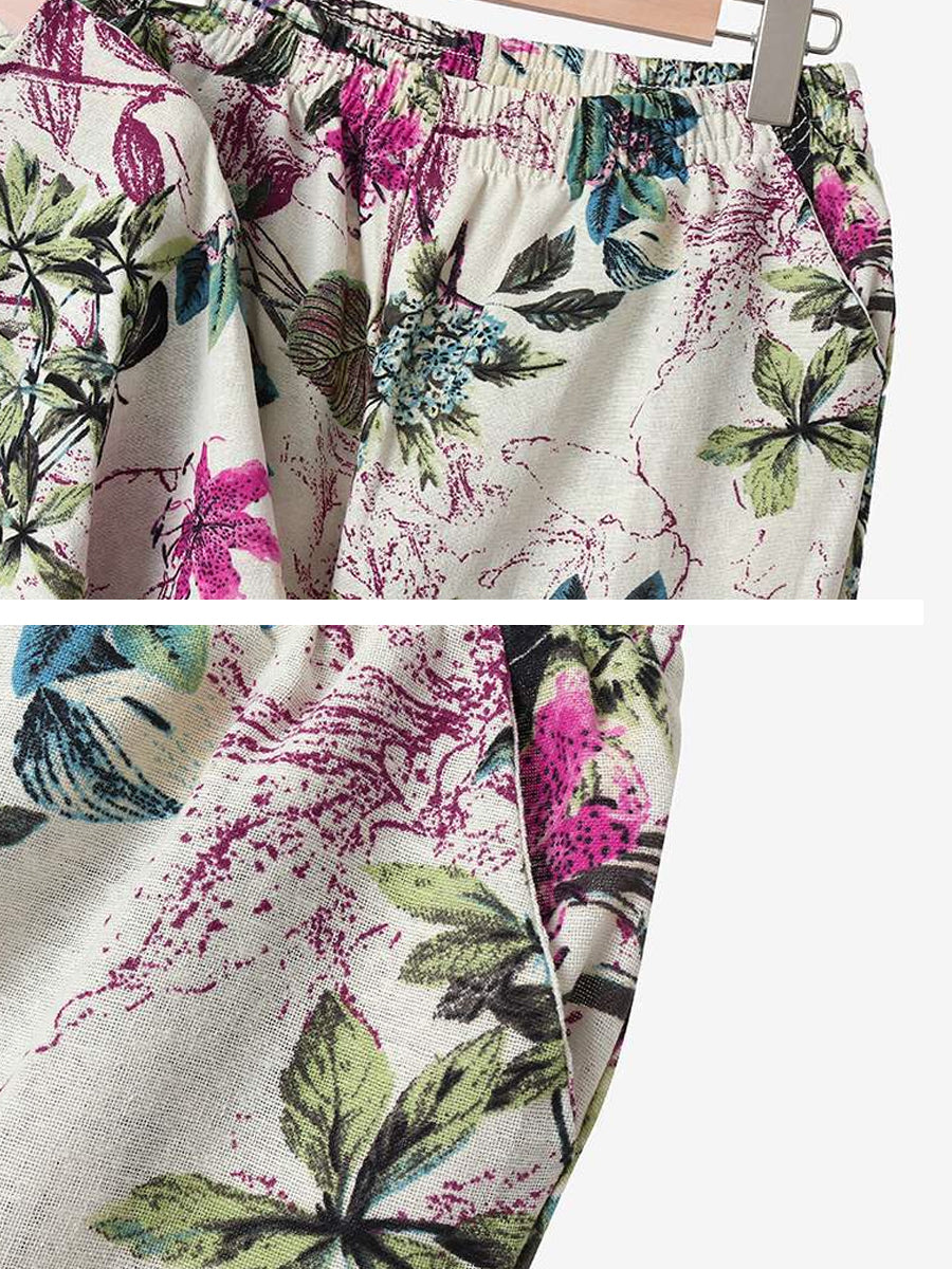 Two-Piece Floral Print Set with Round Neck