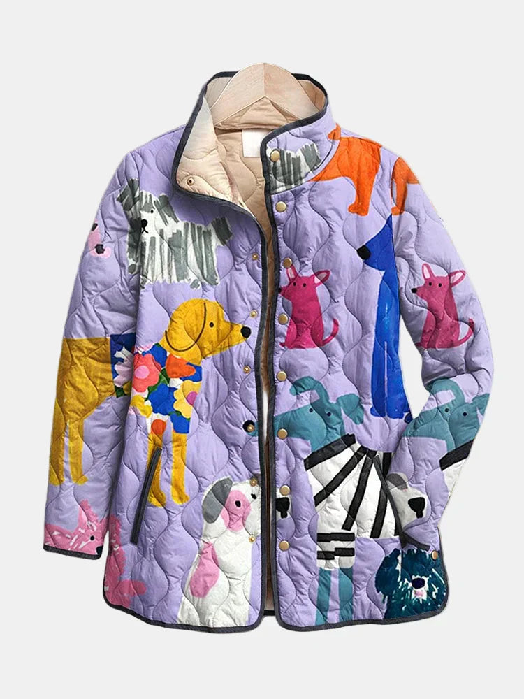 Rhea Quilted Jacket with Adorable Dog Print