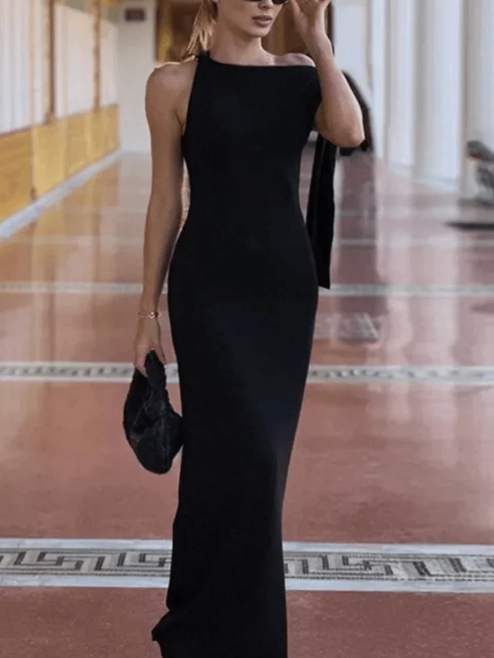 Lynn Maxi Dress with Asymmetrical Details and Tie