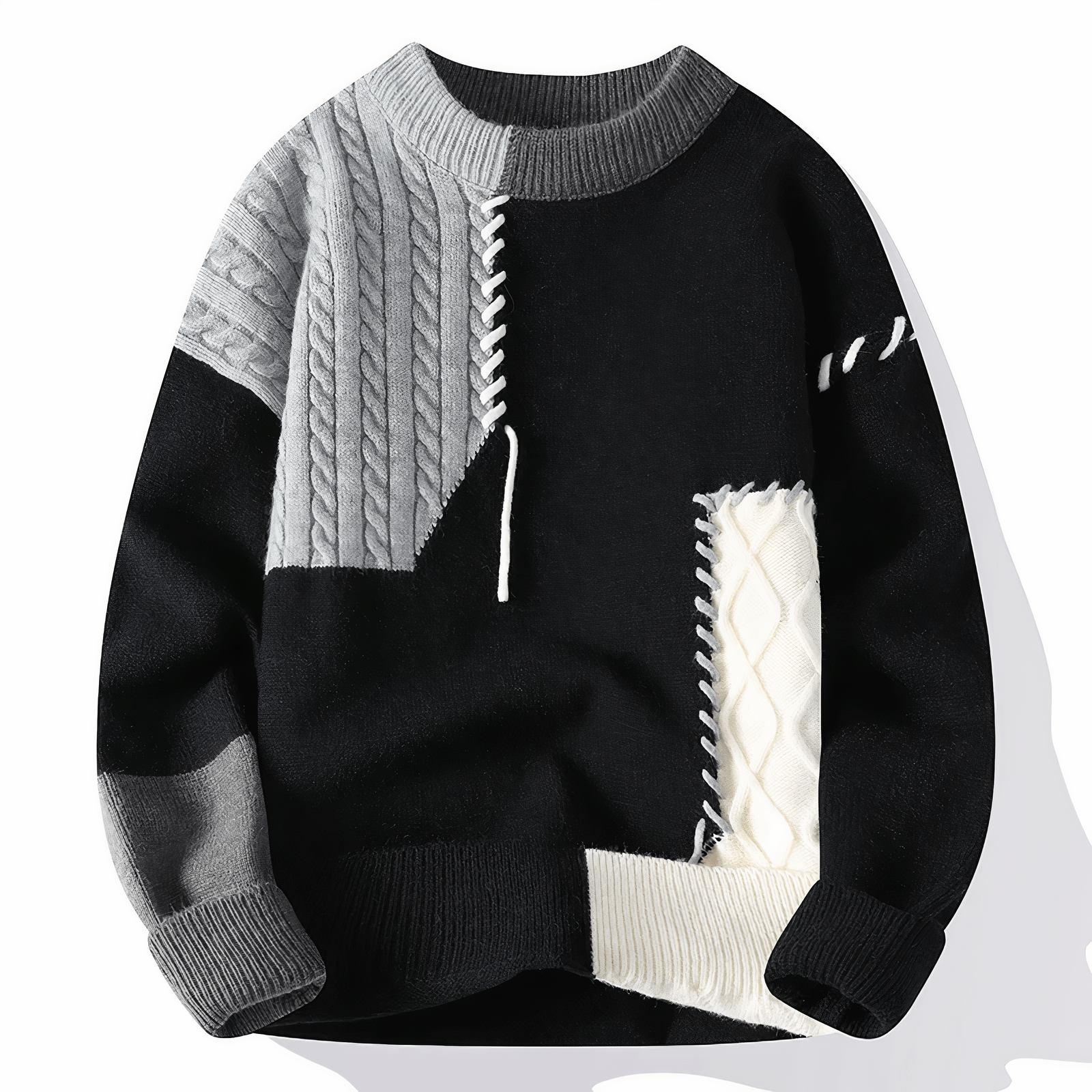 Albert - Stylish Modern Patchwork Sweater with Round Neck for a Trendy Look