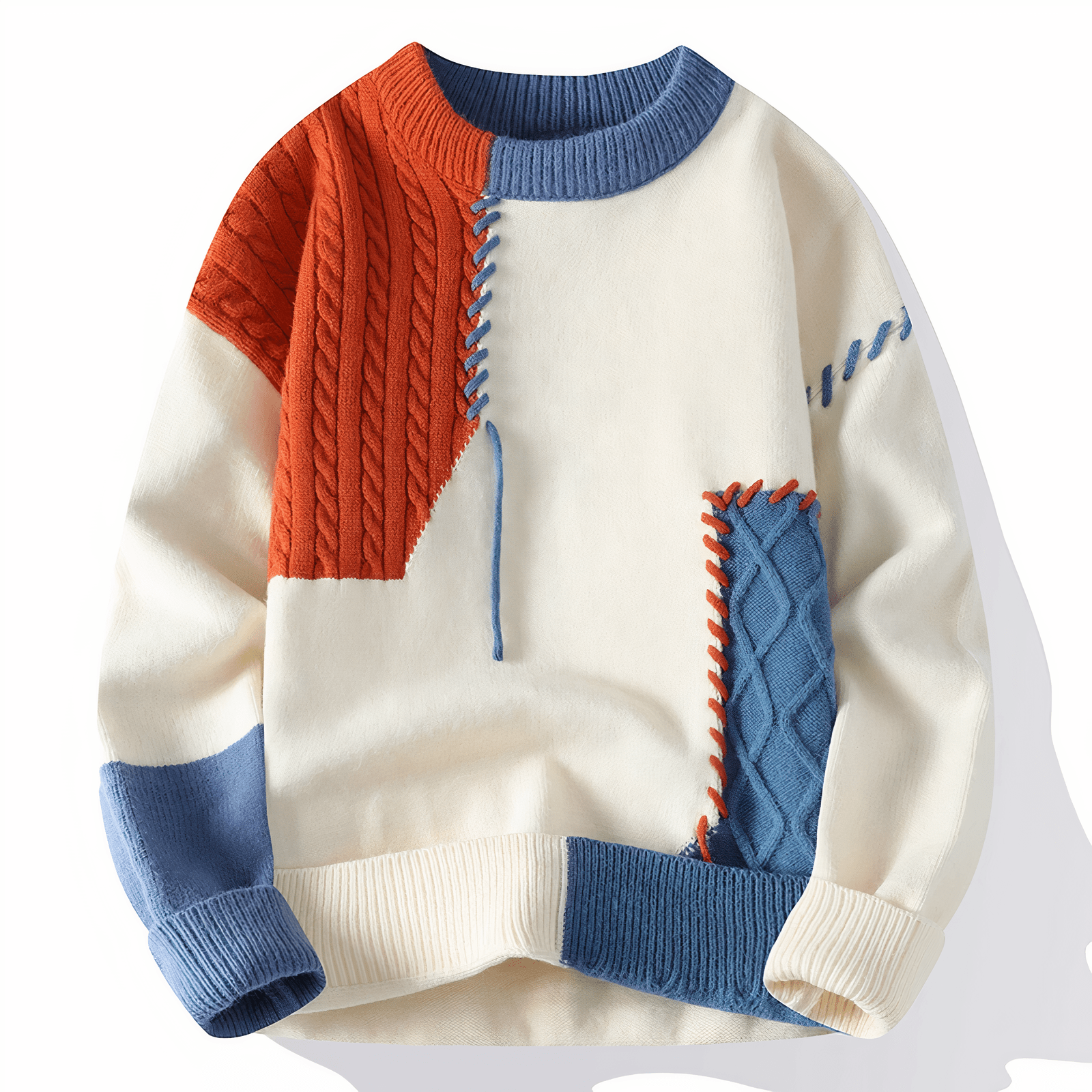 Albert - Stylish Modern Patchwork Sweater with Round Neck for a Trendy Look