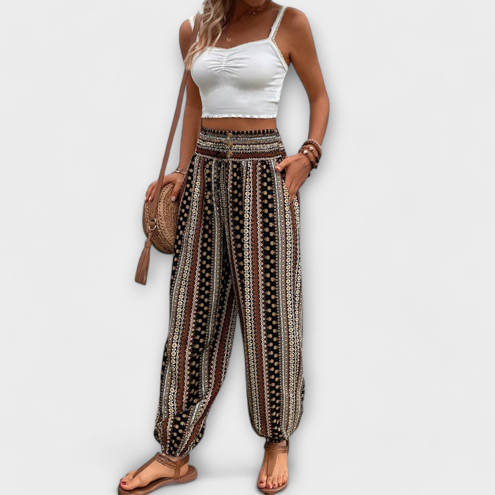 Ethnic Graphic Print Pants — Bold Patterned Trousers with Comfortable Fit