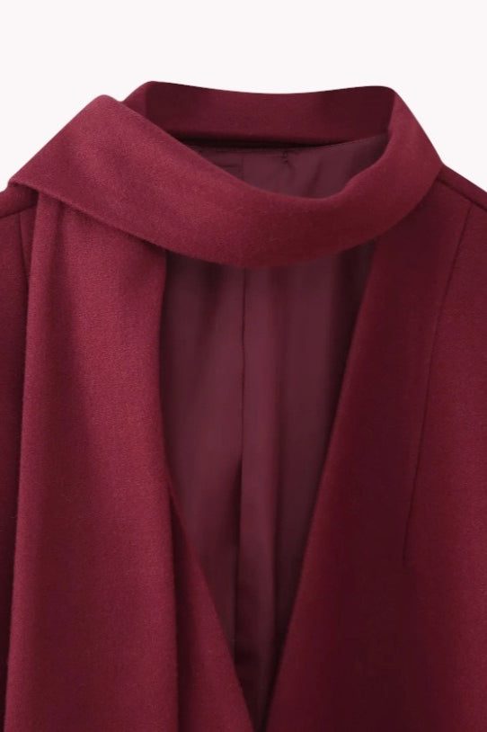 Wool coat with scarf collar and single-button closure