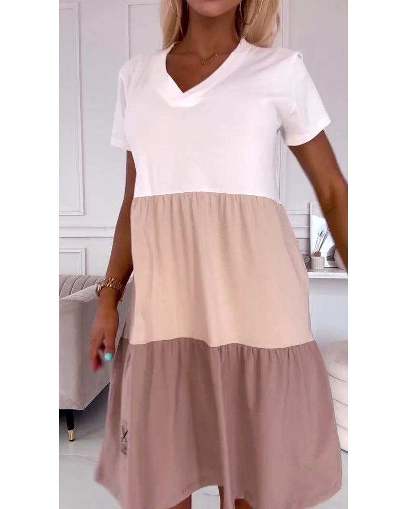 Alva | Chic Color-Block Casual Dress with Short Sleeves