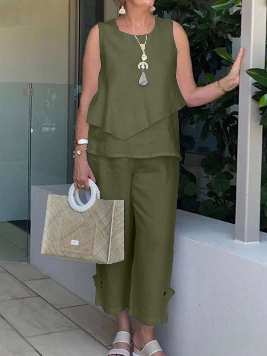 Relaxed Sleeveless Top and Pants Set for a Stylish and Comfortable Look