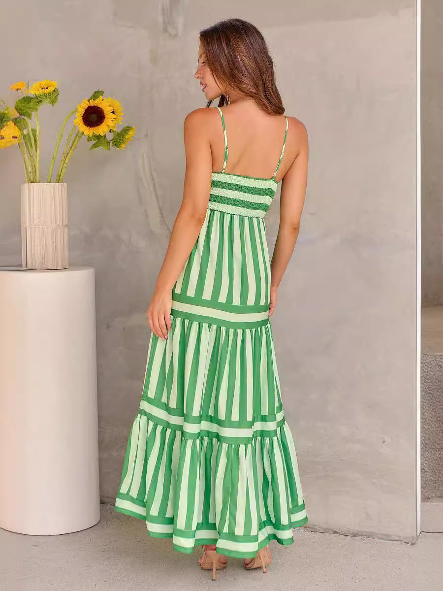 Marisol Striped Maxi Dress with Adjustable Straps and Convenient Pockets