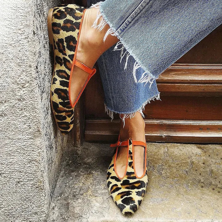 Leopard Print T-Strap Flats - Chic & Comfortable