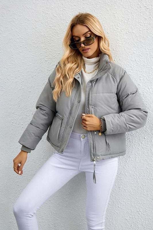 Short Puffer Coat with Stylish Stand Collar