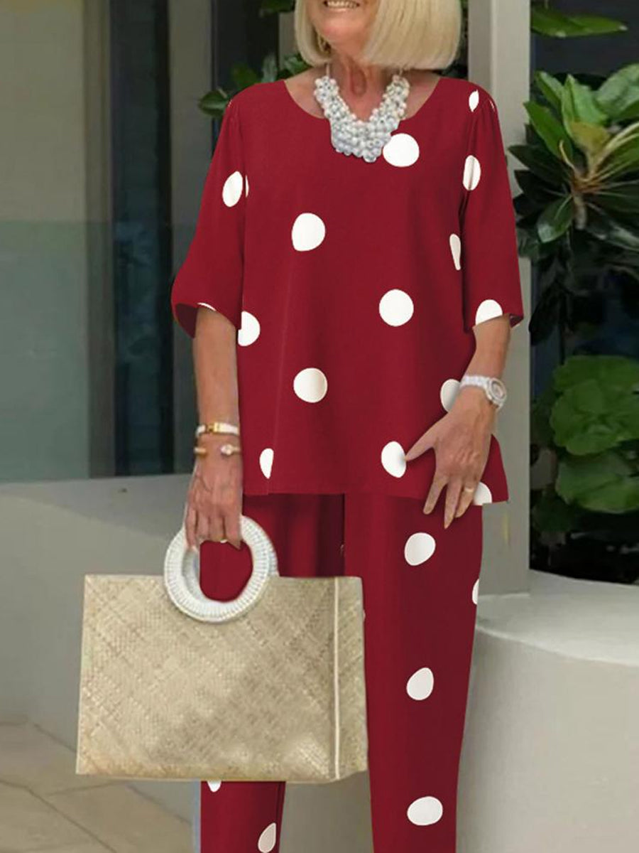 Casual polka dot two-piece set