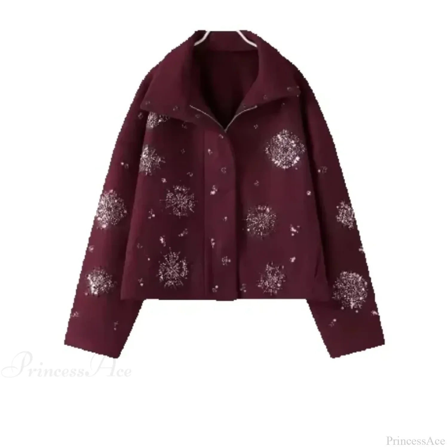 Oversized collar coat with floral embroidery in beads and sequins