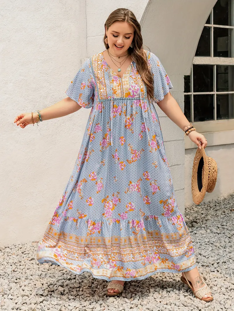 Boho Floral Maxi Dress for Plus Size – Flowy, Bohemian Style