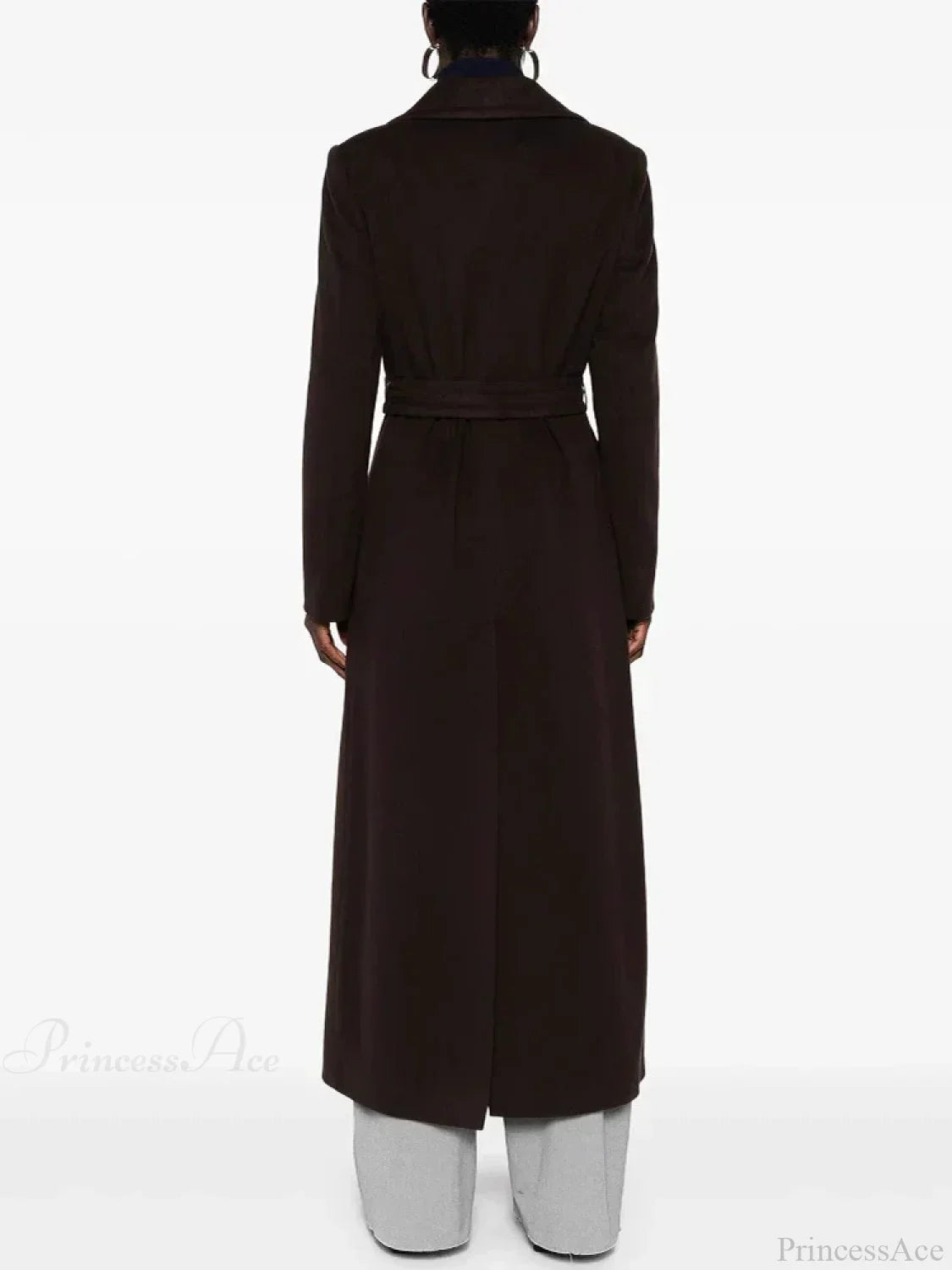 Elegant Long Wool Coat in Brown with Lapels Slim-fit