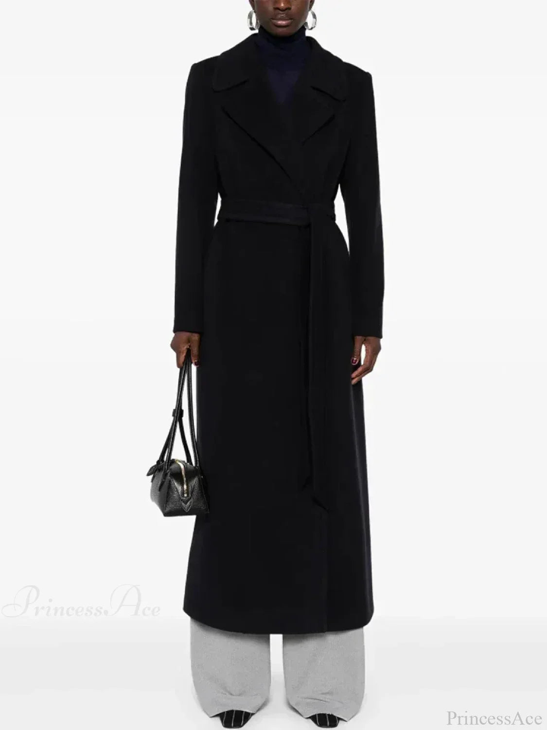 Elegant Long Wool Coat in Brown with Lapels Slim-fit