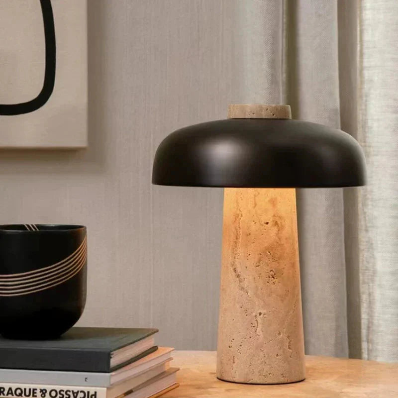 Stylish Table Lamp Made from Elegant Natural Travertine