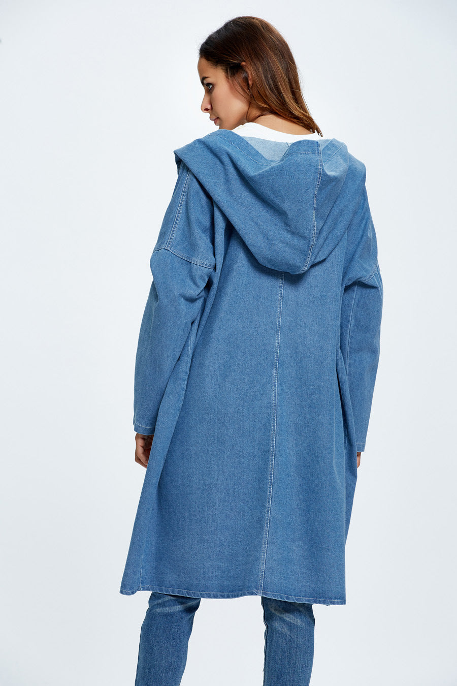 Casual Long Hooded Denim Coat for Stylish Comfort