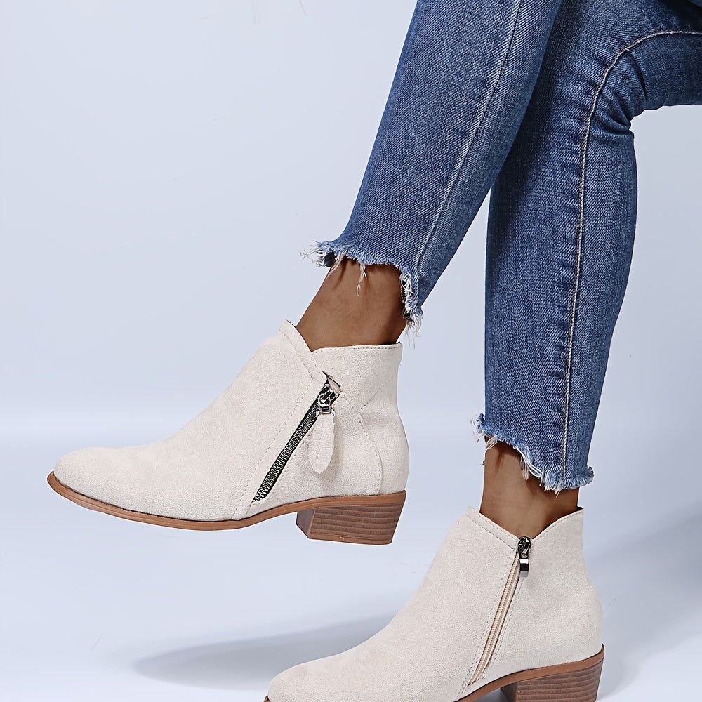 Seren - Sleek Pointed-Toe Ankle Boots with Heel and Zip