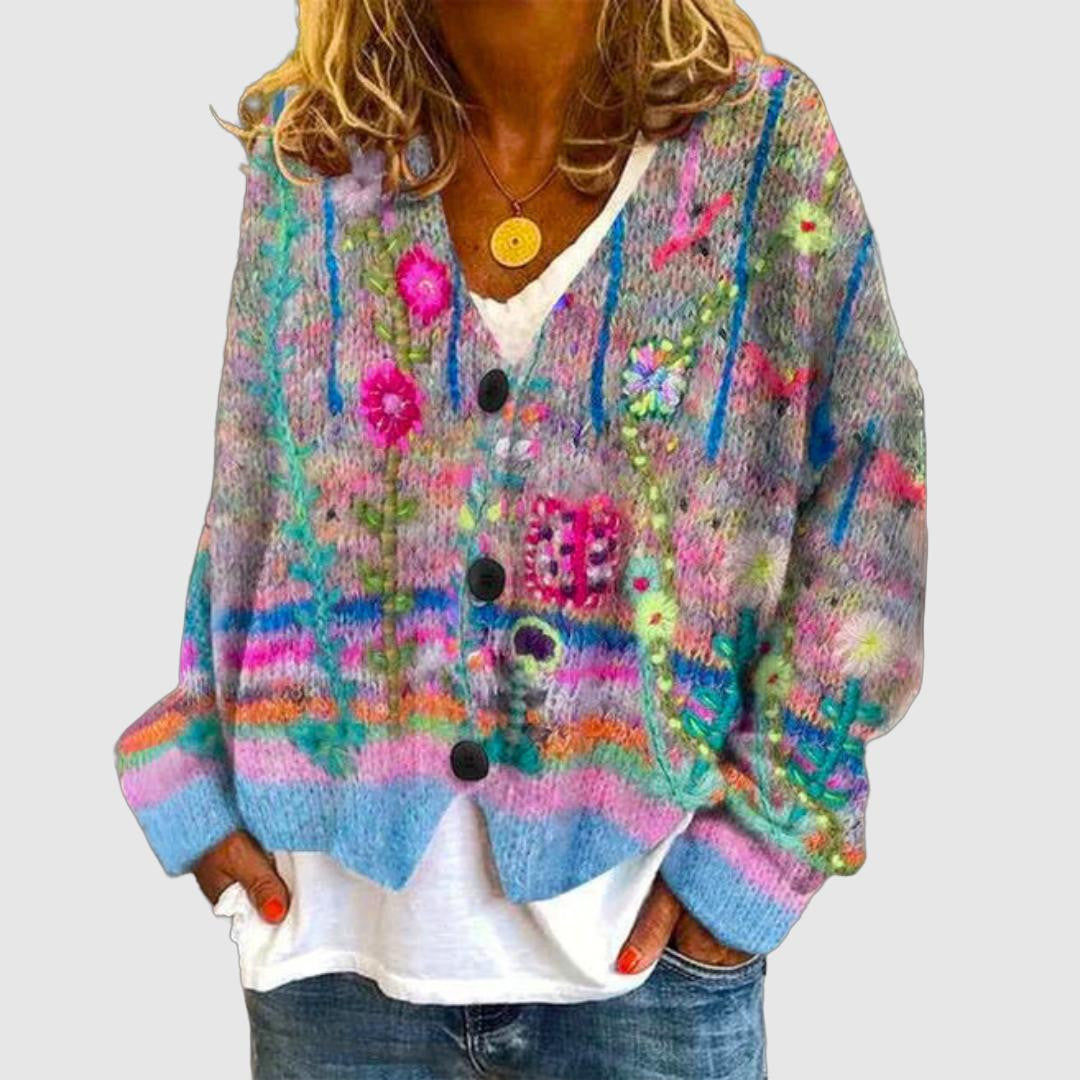 Women's Floral Cardigan in Vibrant Hues for a Playful Pop of Color