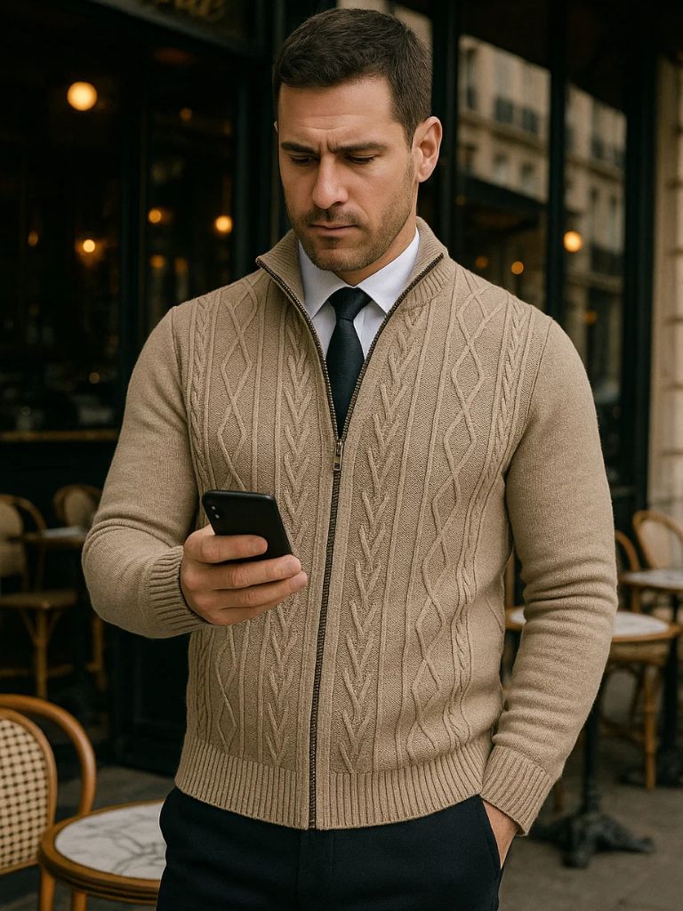 Clemens - Elegant classic knitted sweater with stylish cross and crown design